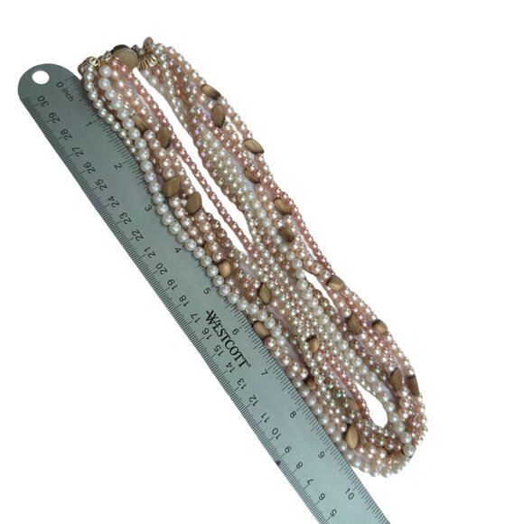 Vintage Japan Multi-Strand Faux Pearl & Tiger Eye Bead Necklace - Picture 5 of 9